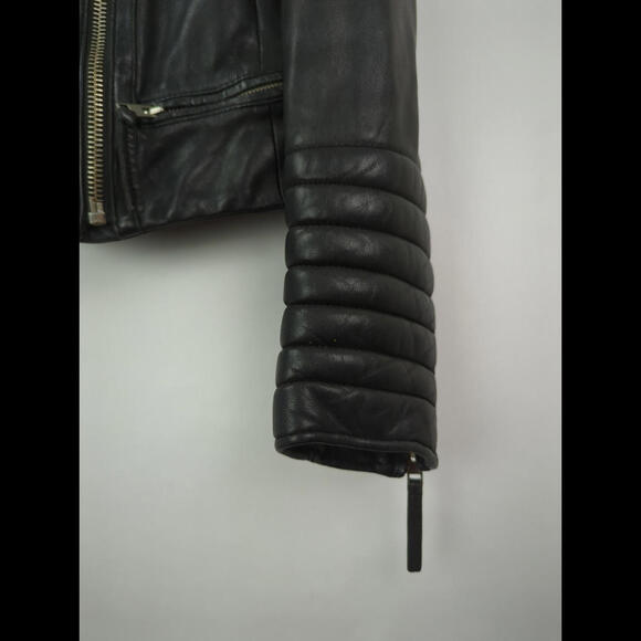 [SOLD] ALLSAINTS Women's Sz 4 S STEINE Black Leather Motorcycle Rider Zip Jacket - Picture 3 of 14